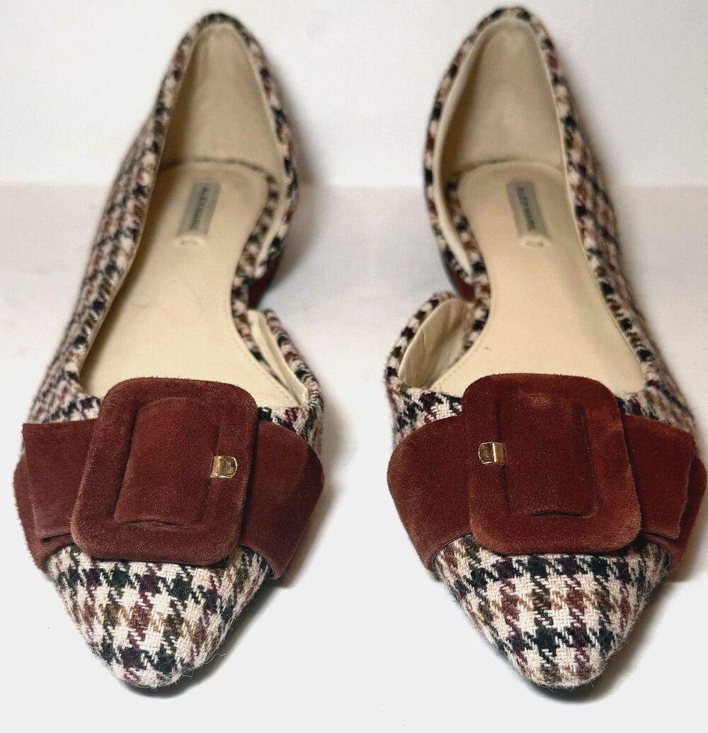 Alex Marie Houndstooth Pointed Toe D’Orsay Flats Brown Suede Size 7.5M